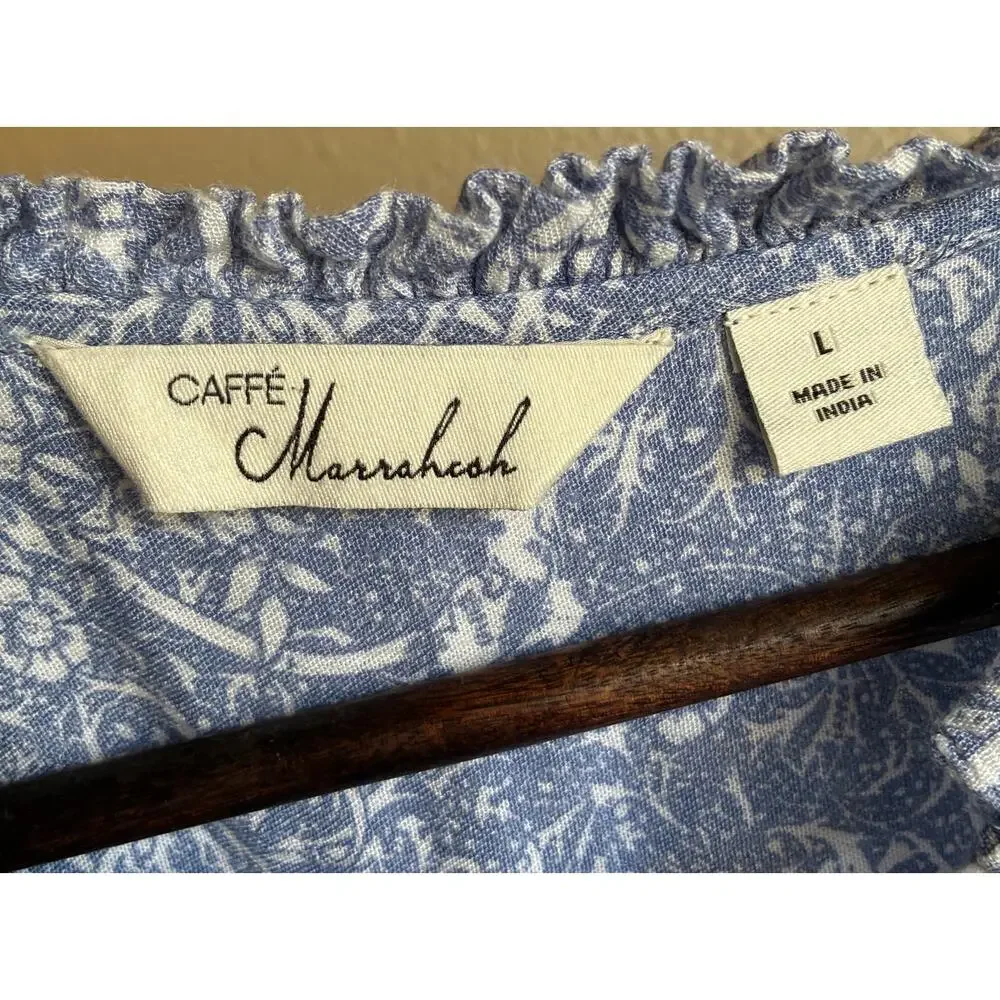CAFFE MARRAKESH | Blue White Paisley Boho Sleeveless Tank 100% Rayon | Large